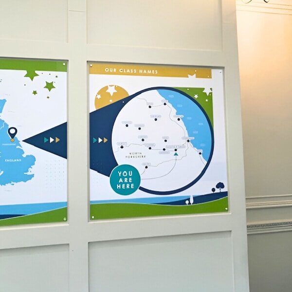 An image of wall graphics in the school up close.